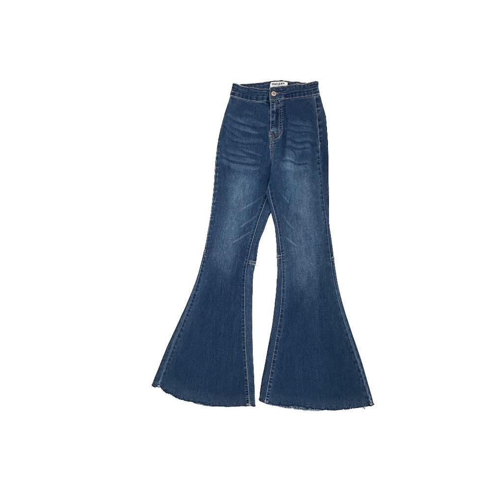Wax Jean Flare Jeans‎ Womens Size 3 Blue Dark Wash Raw Hem High Rise 90280